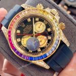 High Quality Copy Rolex Daytona Rubber Band Rainbow Bezel Watch 40mm